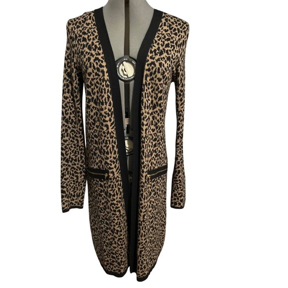 Rafaella Leopard Print Open Front Long Sleeve Cardigan Sweater Size Small - Picture 1 of 6